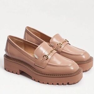 SAM EDELMAN Laura Beige Tan Chunky Slip On Loafers Gold Hardware Bin 1